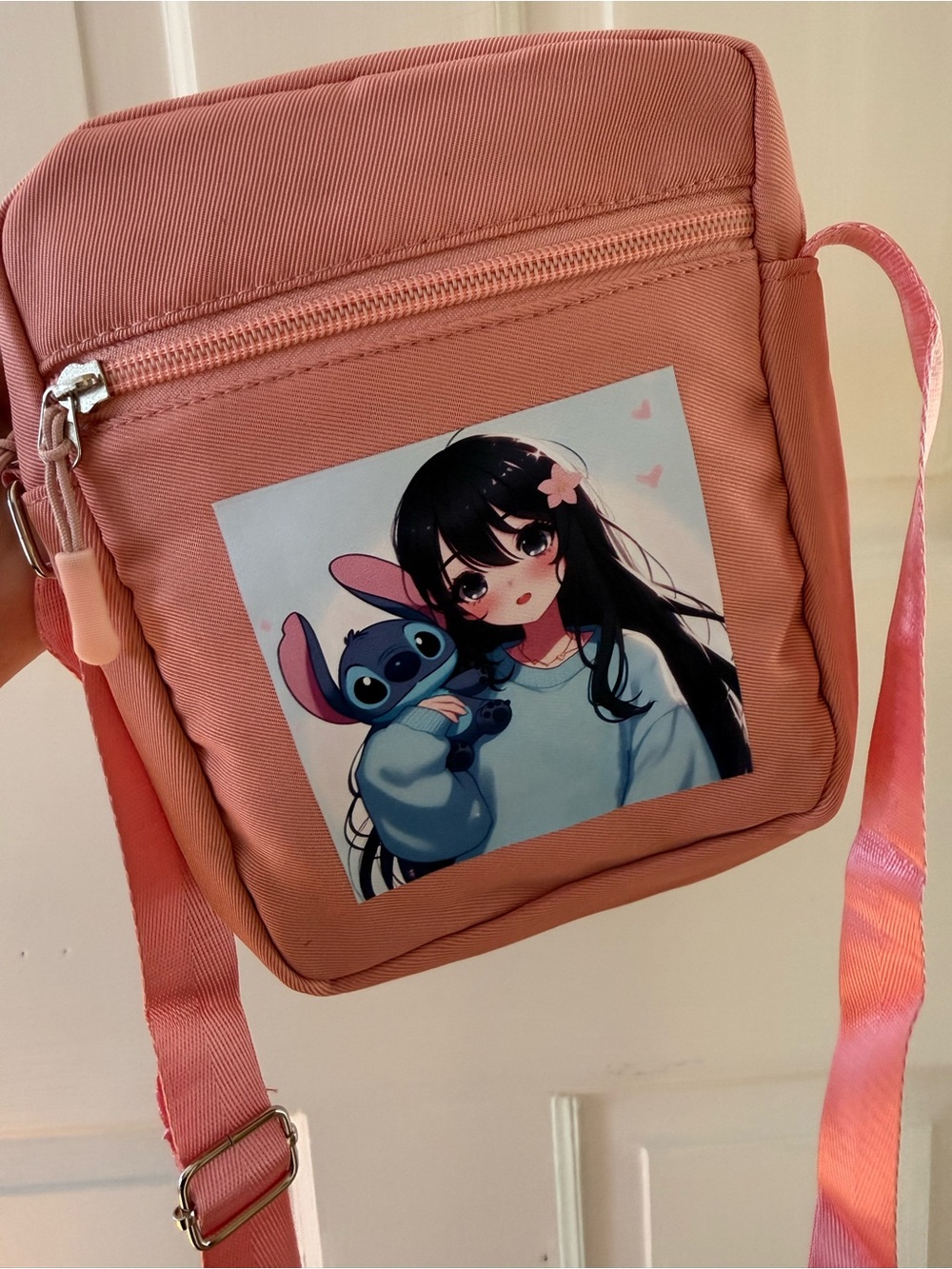 Pink Crossbody Bag with Anime Print